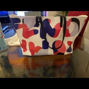 Fendi Roma Text Saffiano White/Multicolor Tote